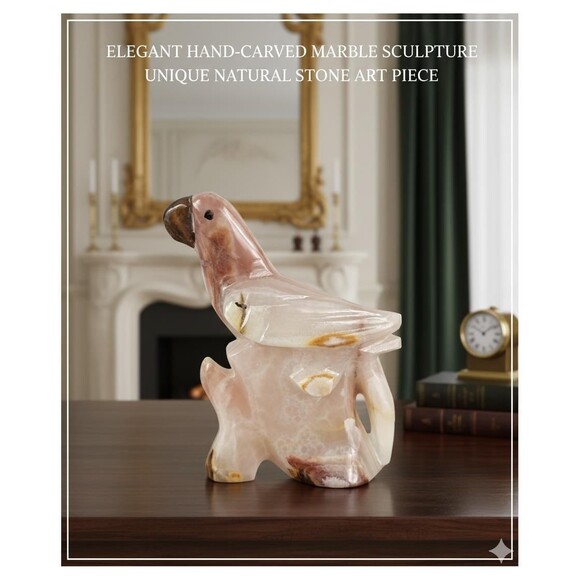 Handmade Marble Parrot Figurine, Christmas Gift, Unique Stone Animal Sculpture - Picture 2 of 16